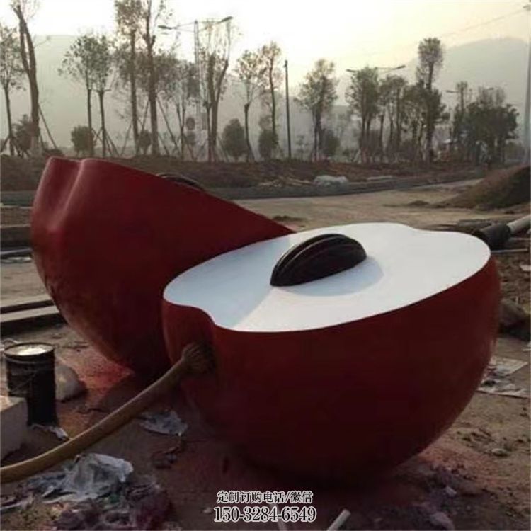 广场苹果雕塑 抽象果蔬雕塑 烤漆水果雕塑